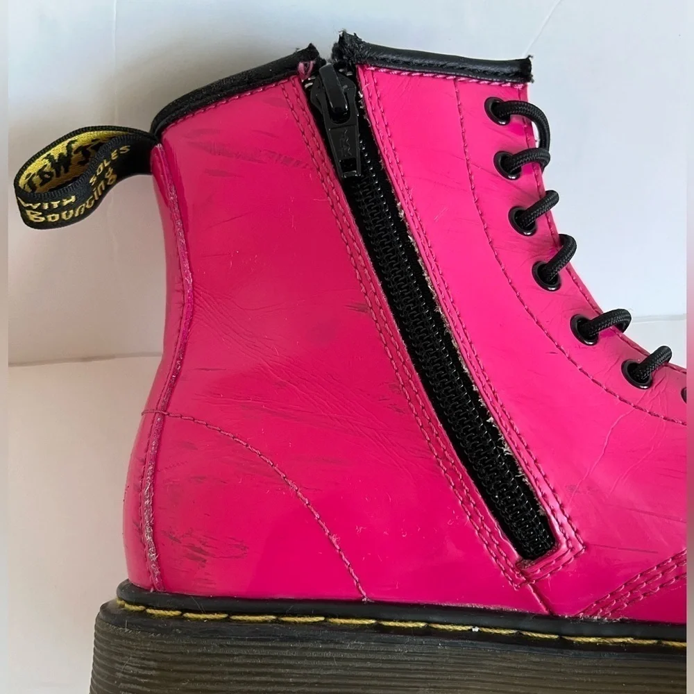 Dr Martens Delaney Hot Pink Patent Leather Boots Size 3